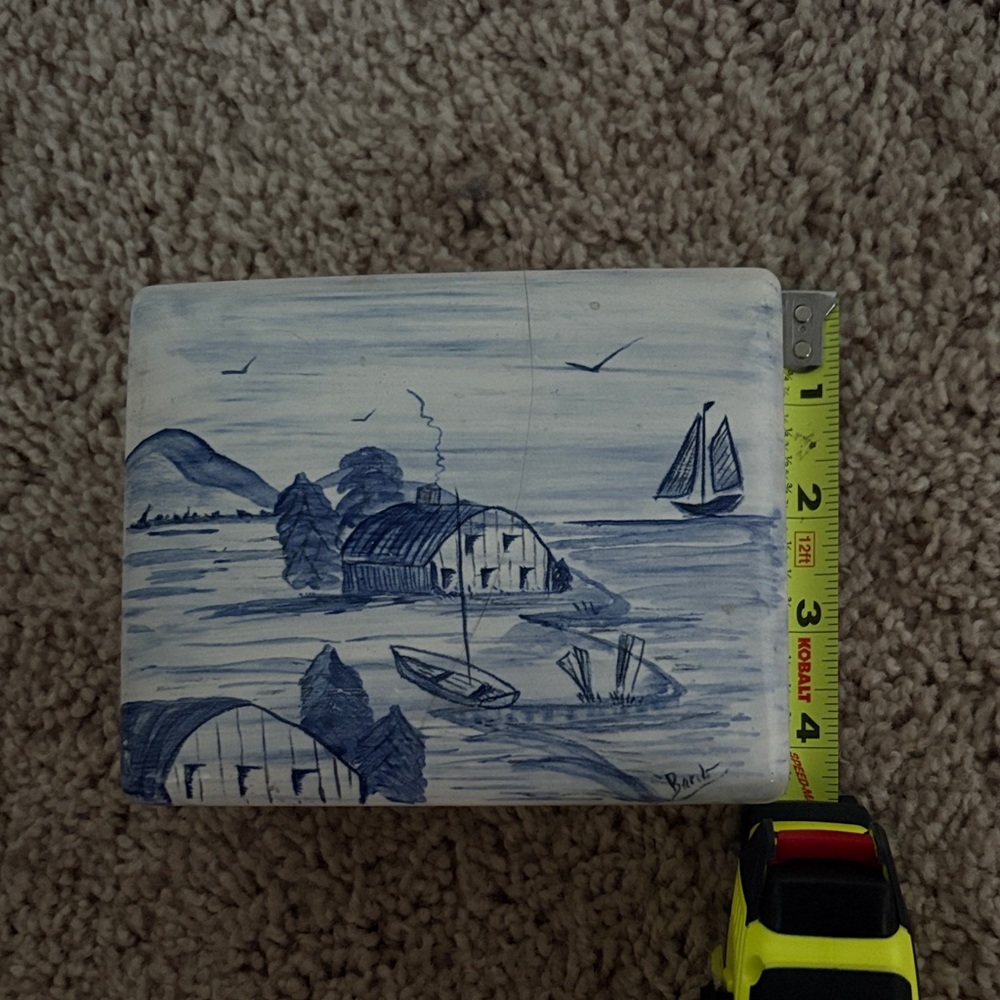 Blue and White Nautical Scene Art Tile